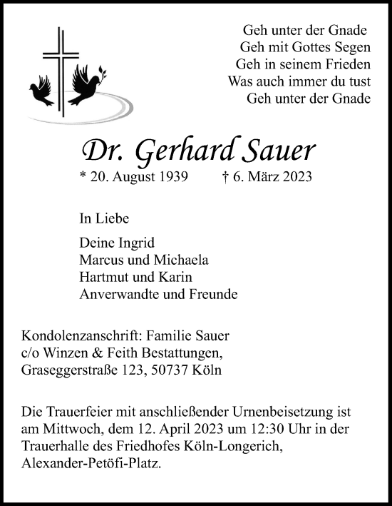 Anzeige von Gerhard Sauer von Kölner Stadt-Anzeiger / Kölnische Rundschau / Express