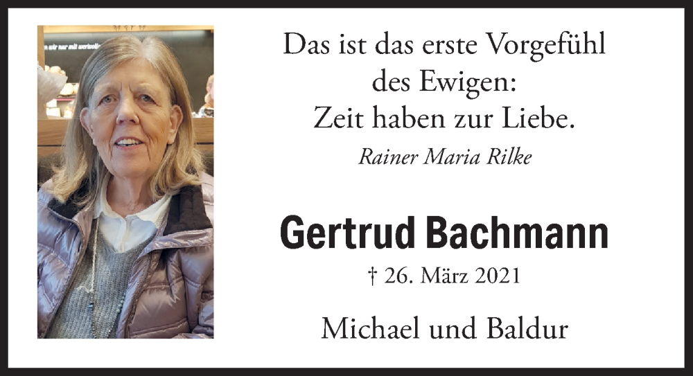  Traueranzeige für Gertrud Bachmann vom 24.03.2023 aus  Bergisches Handelsblatt 