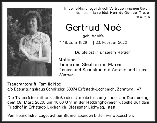 Anzeige von Gertrud Noé von  Werbepost 