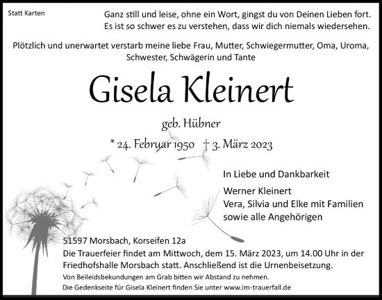 Anzeige von Gisela Kleinert von  Lokalanzeiger 