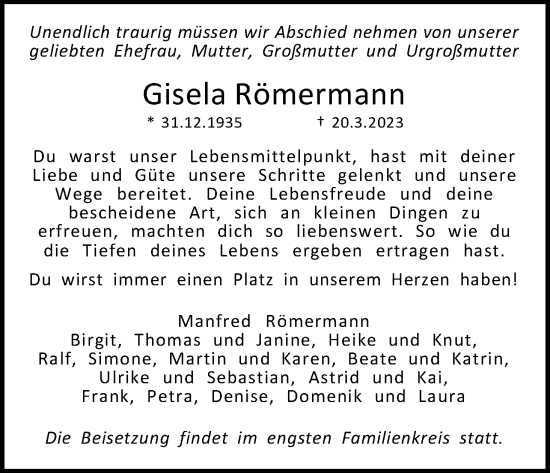 Anzeige von Gisela Römermann von Kölner Stadt-Anzeiger / Kölnische Rundschau / Express
