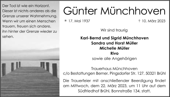 Anzeige von Günter Münchhoven von  Schlossbote/Werbekurier 