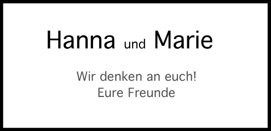 Anzeige von Hanna  von Kölner Stadt-Anzeiger / Kölnische Rundschau / Express