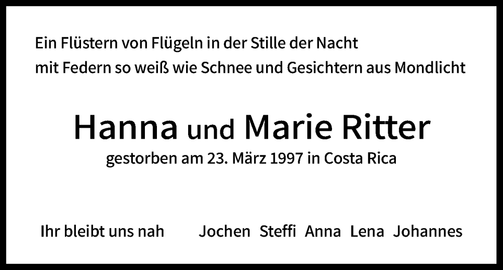  Traueranzeige für Hanna Ritter vom 23.03.2023 aus Kölner Stadt-Anzeiger / Kölnische Rundschau / Express