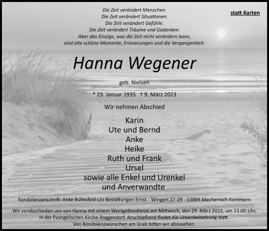 Anzeige von Hanna Wegener von  Blickpunkt Euskirchen 