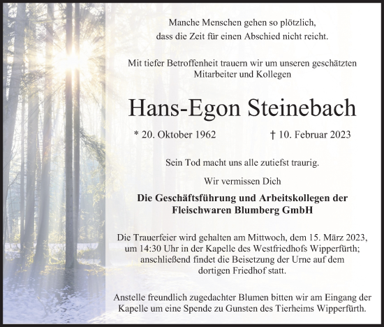 Anzeige von Hans-Egon Steinebach von Kölner Stadt-Anzeiger / Kölnische Rundschau / Express