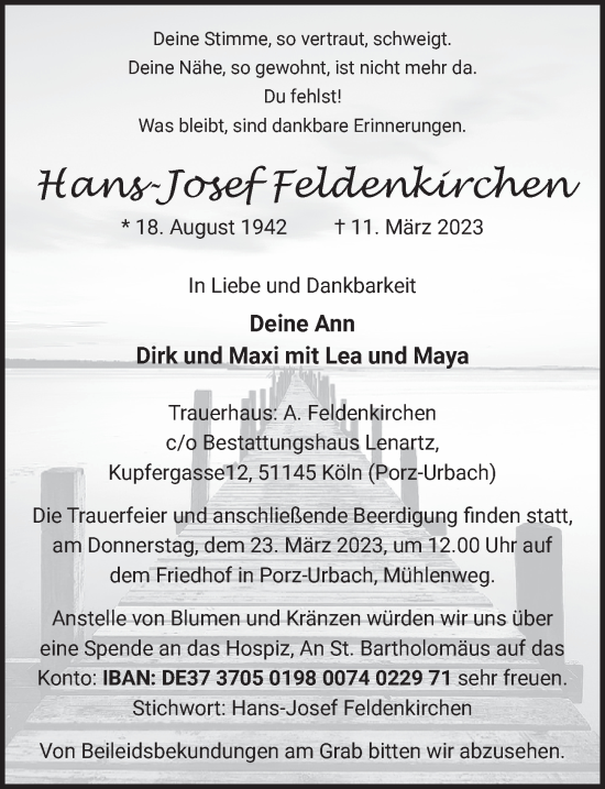 Anzeige von Hans-Josef Feldenkirchen von  EXPRESS - Die Woche 