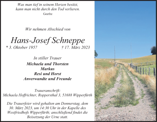 Anzeige von Hans-Josef Schneppe von Kölner Stadt-Anzeiger / Kölnische Rundschau / Express