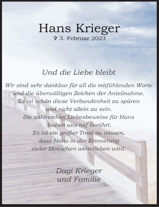 Anzeige von Hans Krieger von  Lokale Informationen 