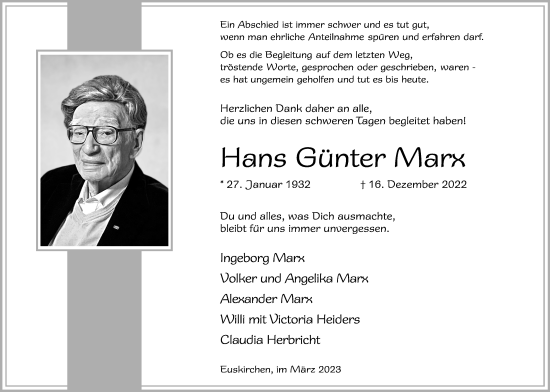 Anzeige von Hans Günter Marx von Kölner Stadt-Anzeiger / Kölnische Rundschau / Express