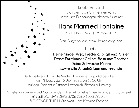 Anzeige von Hans Manfred Fontaine von Kölner Stadt-Anzeiger / Kölnische Rundschau / Express