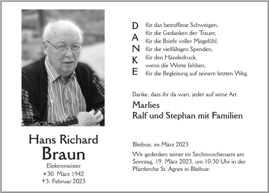 Anzeige von Hans Richard Braun von  Blickpunkt Euskirchen 