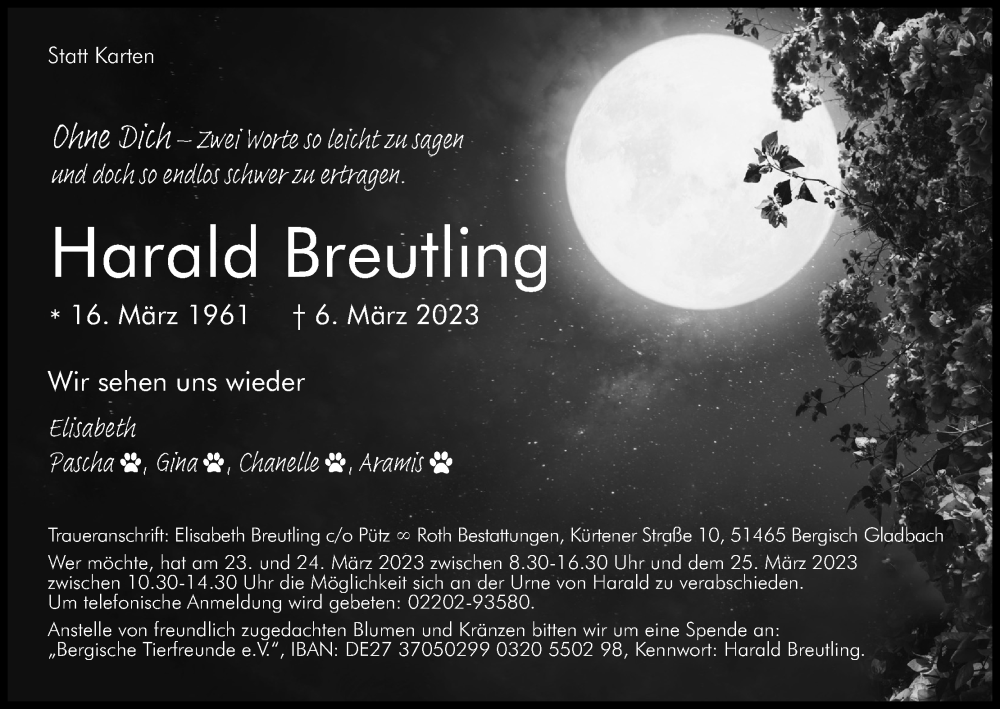  Traueranzeige für Harald Breutling vom 18.03.2023 aus Kölner Stadt-Anzeiger / Kölnische Rundschau / Express