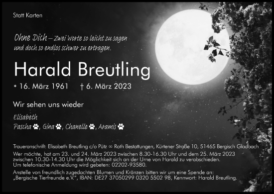 Anzeige von Harald Breutling von Kölner Stadt-Anzeiger / Kölnische Rundschau / Express