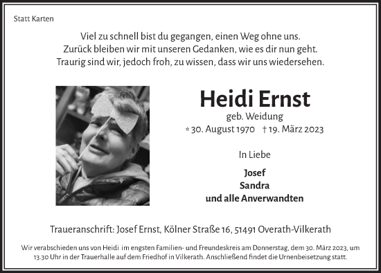 Anzeige von Heidi Ernst von  Bergisches Handelsblatt 