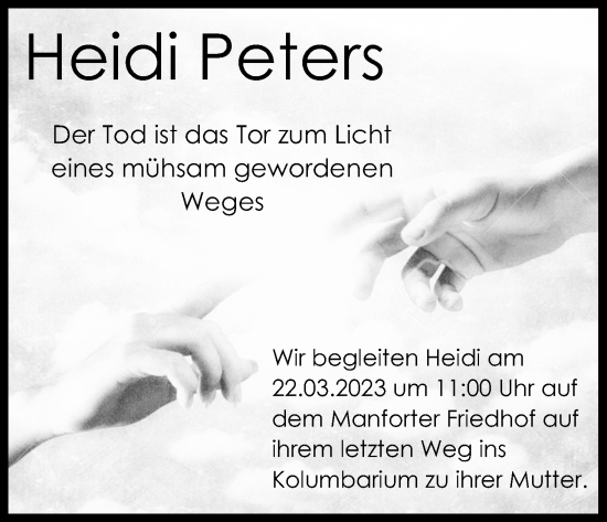 Anzeige von Heidi Peters von Kölner Stadt-Anzeiger / Kölnische Rundschau / Express