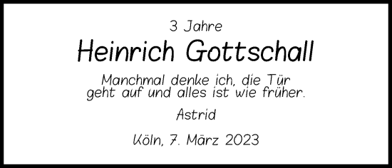 Anzeige von Heinrich Gottschall von Kölner Stadt-Anzeiger / Kölnische Rundschau / Express