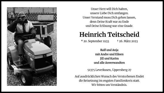 Anzeige von Heinrich Teitscheid von Kölner Stadt-Anzeiger / Kölnische Rundschau / Express