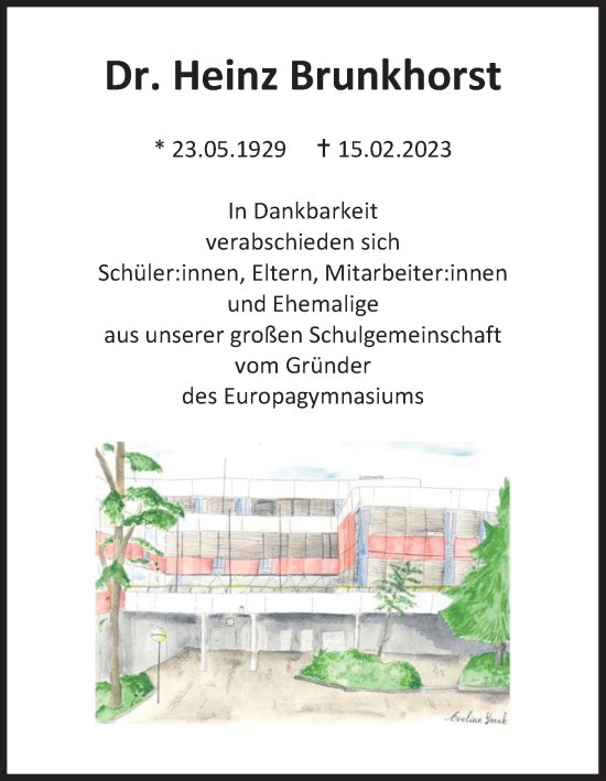 Anzeige von Heinz Brunkhorst von Kölner Stadt-Anzeiger / Kölnische Rundschau / Express