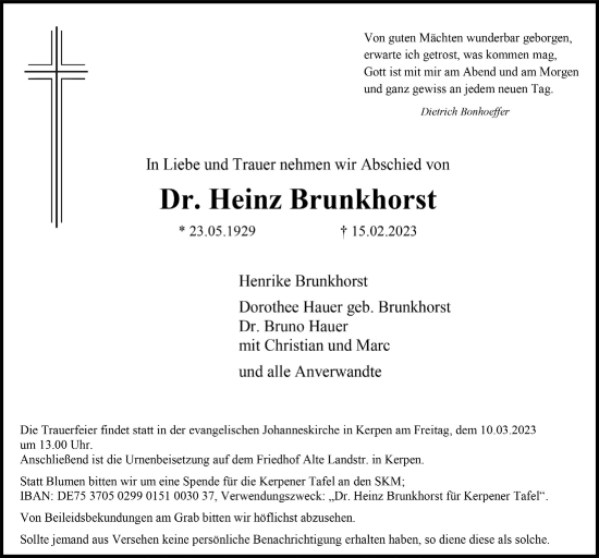 Anzeige von Heinz Brunkhorst von  Werbepost 