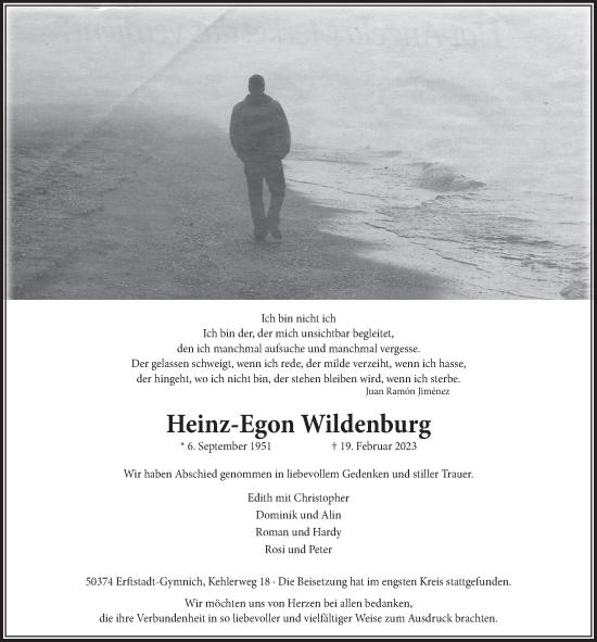 Anzeige von Heinz-Egon Wildenburg von  Werbepost 