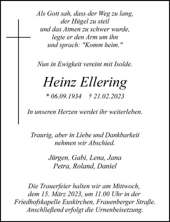 Anzeige von Heinz Ellering von  Blickpunkt Euskirchen 