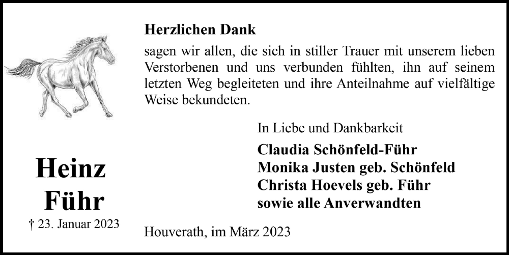  Traueranzeige für Heinz Führ vom 11.03.2023 aus  Blickpunkt Euskirchen 