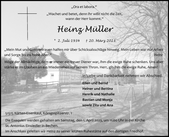 Anzeige von Heinz Müller von Kölner Stadt-Anzeiger / Kölnische Rundschau / Express