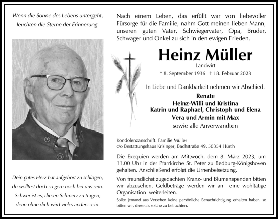 Anzeige von Heinz Müller von  Werbepost 
