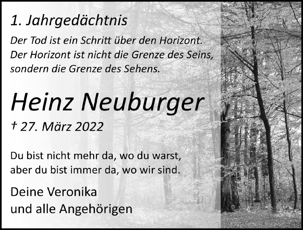  Traueranzeige für Heinz Neuburger vom 18.07.2023 aus  Lokalanzeiger 