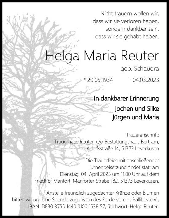 Anzeige von Helga Maria Reuter von Kölner Stadt-Anzeiger / Kölnische Rundschau / Express