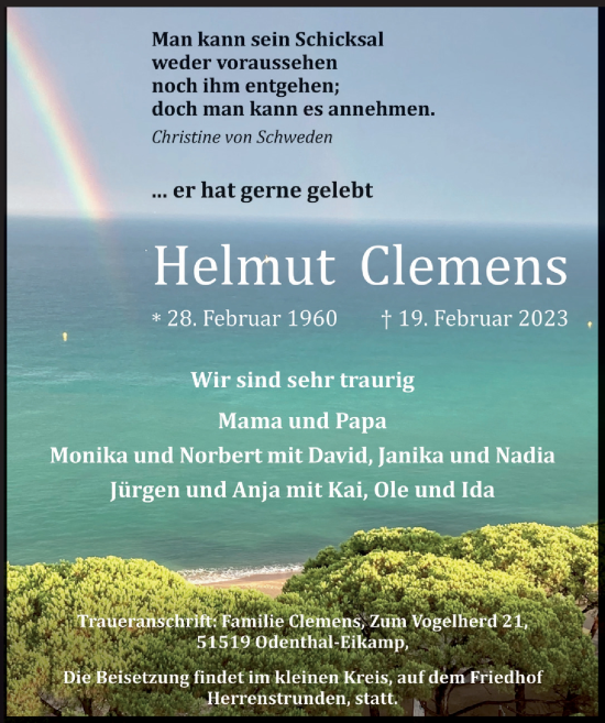 Anzeige von Helmut Clemens von  Bergisches Handelsblatt 