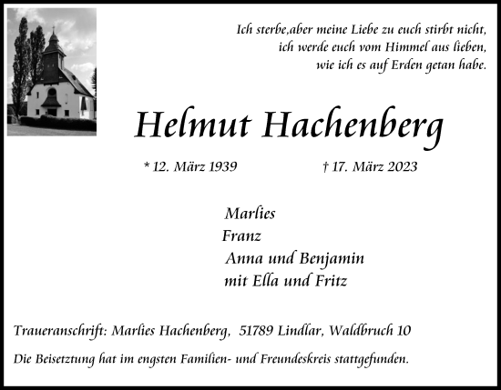 Anzeige von Helmut Hachenberg von Kölner Stadt-Anzeiger / Kölnische Rundschau / Express