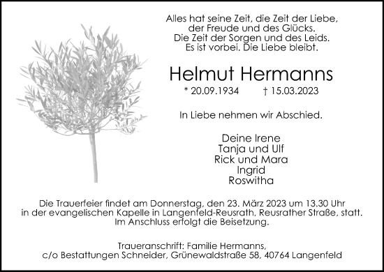 Anzeige von Helmut Hermanns von Kölner Stadt-Anzeiger / Kölnische Rundschau / Express