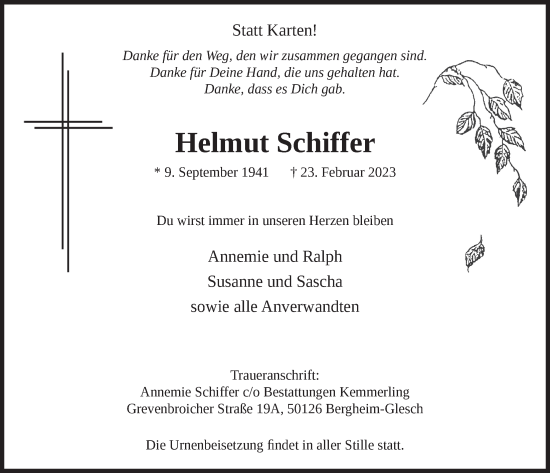 Anzeige von Helmut Schiffer von  Werbepost 