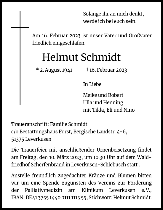 Anzeige von Helmut Schmidt von Kölner Stadt-Anzeiger / Kölnische Rundschau / Express