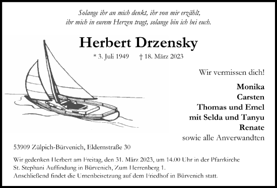 Anzeige von Herbert Drzensky von  Blickpunkt Euskirchen 