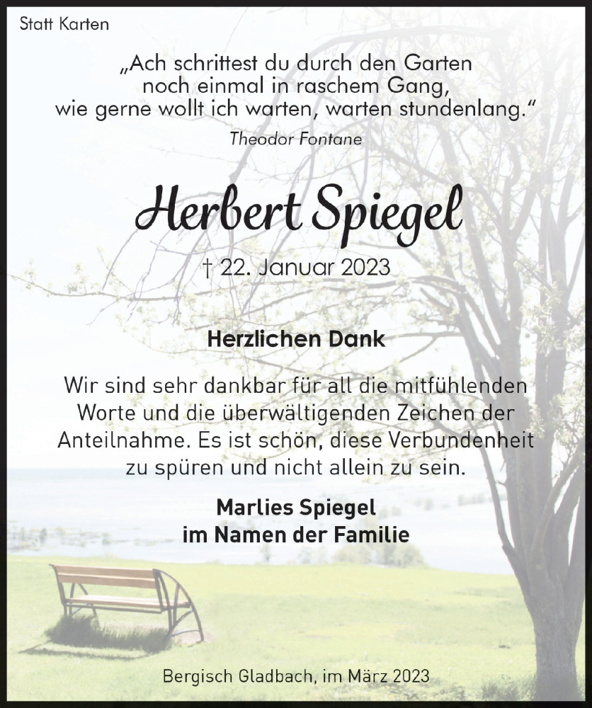  Traueranzeige für Herbert Spiegel vom 17.03.2023 aus  Bergisches Handelsblatt 