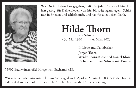 Anzeige von Hilde Thorn von  Blickpunkt Euskirchen 