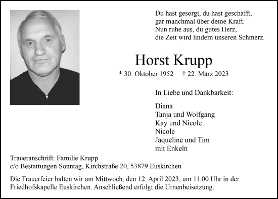 Anzeige von Horst Krupp von  Blickpunkt Euskirchen 