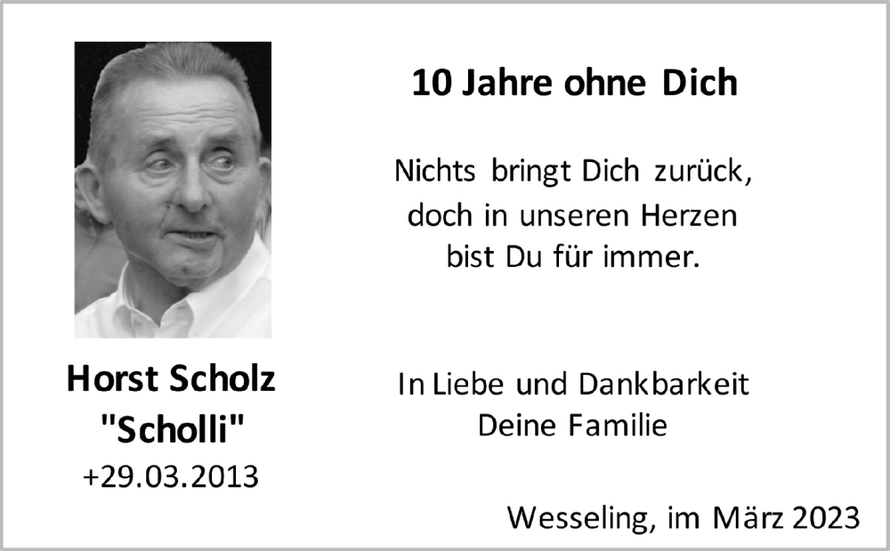  Traueranzeige für Horst Scholz vom 24.03.2023 aus  Schlossbote/Werbekurier 