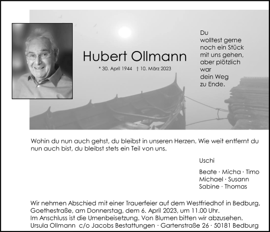 Anzeige von Hubert Ollmann von  Werbepost 