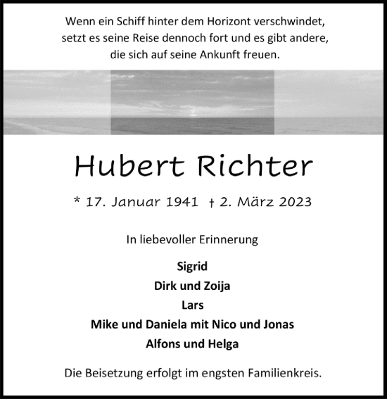 Anzeige von Hubert Richter von  Bergisches Handelsblatt 
