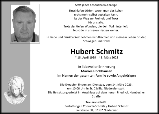 Anzeige von Hubert Schmitz von  Werbepost 