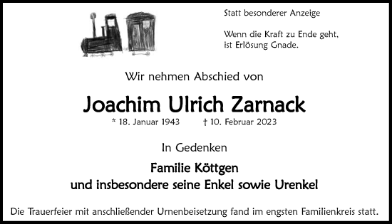 Anzeige von Joachim Ulrich Zarnack von  Anzeigen Echo 