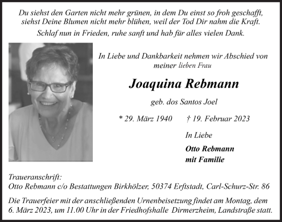Anzeige von Joaquina Rebmann von  Werbepost 