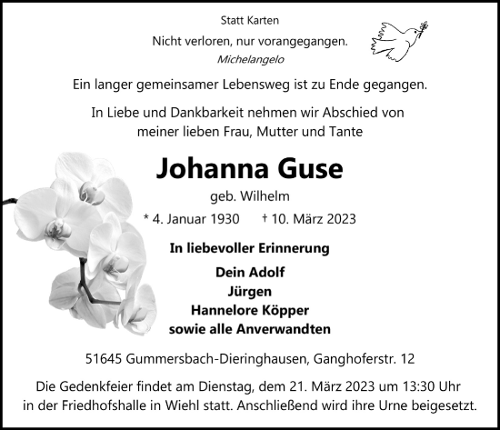 Anzeige von Johanna Guse von  Anzeigen Echo 