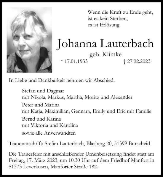 Anzeige von Johanna Lauterbach von  Lokale Informationen 