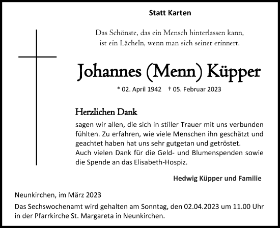 Anzeige von Johannes Küpper von Kölner Stadt-Anzeiger / Kölnische Rundschau / Express