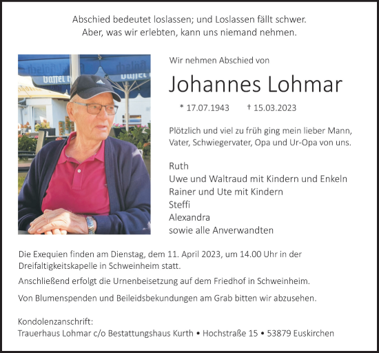 Anzeige von Johannes Lohmar von  Blickpunkt Euskirchen 